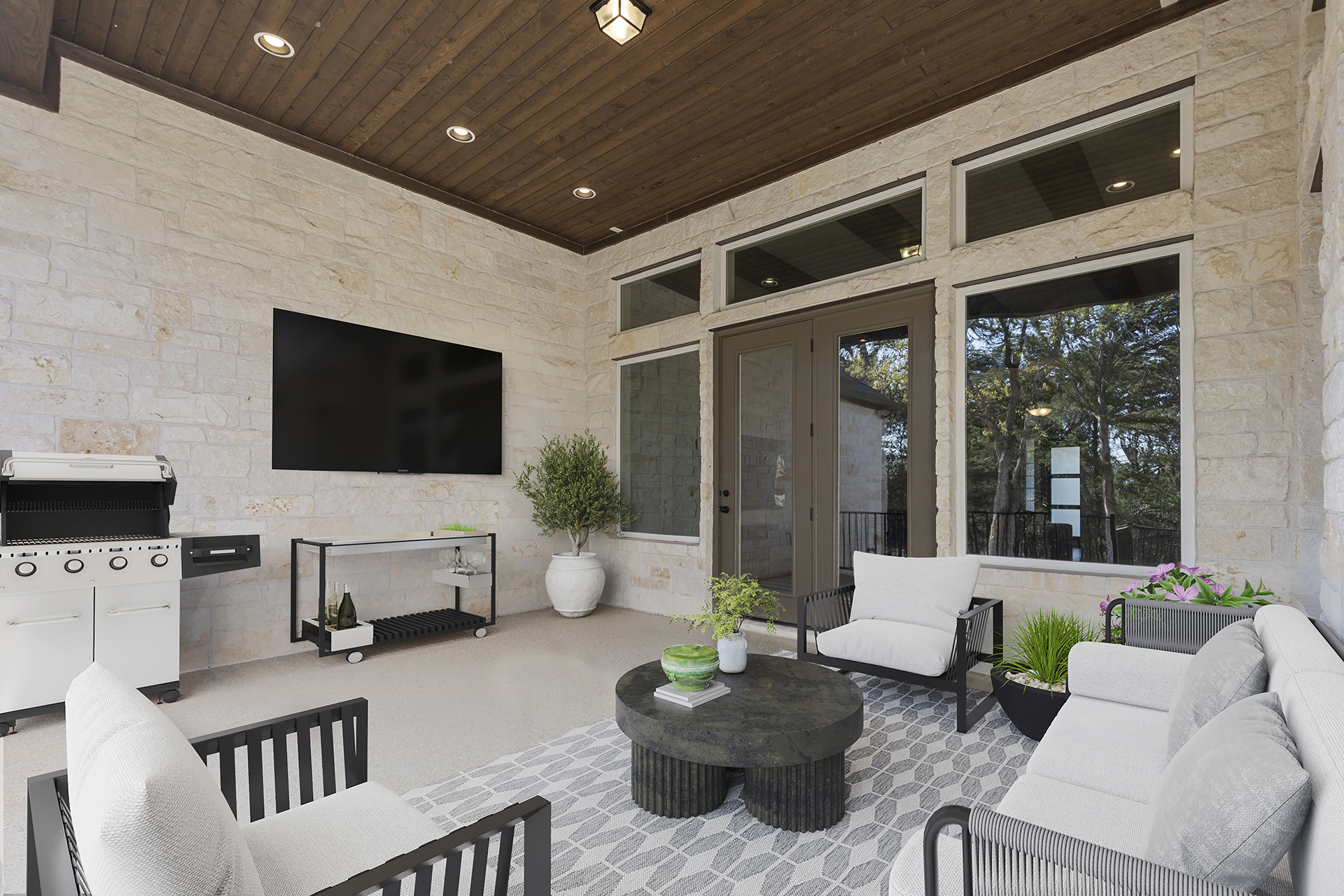 Modern living room interior with fireplace